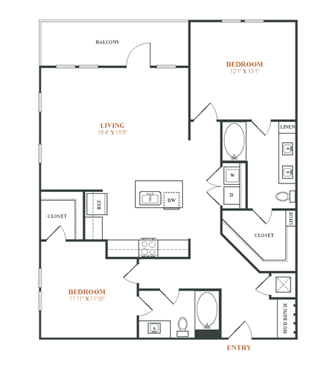 a floor plan of a 1 bedroom apartment at the biltmore apartments in cupertino